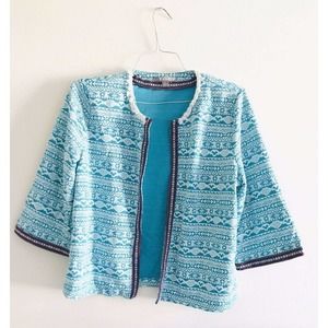Valerie Stevens | Womens Size XL Blue Open Front Blazer Geometric Fringe Top
